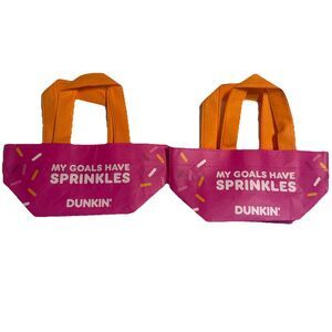2x Dunkin Donuts Coffee “My Goals Have Sprinkles” Pink Tote Bag Set 8” Set NEW